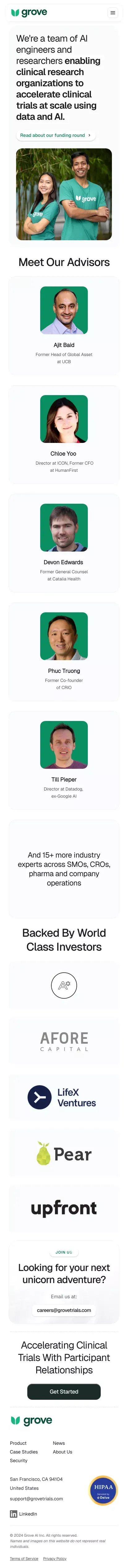 Grove: AI Clinical Trial Recruitment & Engagement mobile view