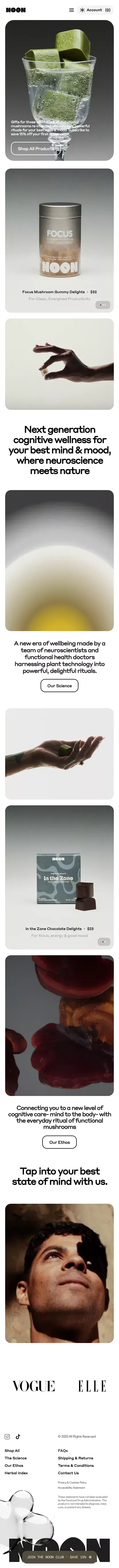 NOON · Cognitive Wellness where Neuroscience meets Nature mobile view