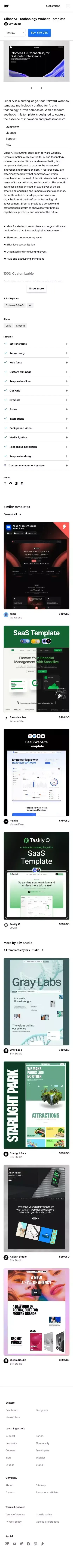 Silber AI Website Page Template for Webflow mobile view