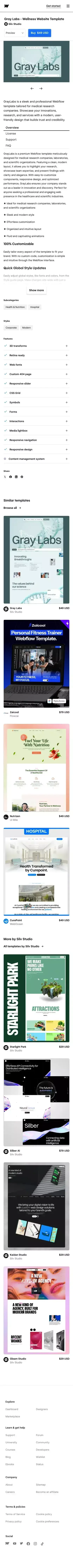 Gray Labs Website Page Template for Webflow mobile view