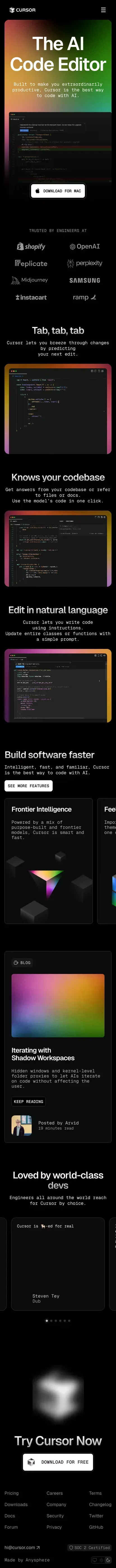 Cursor - The AI Code Editor mobile view