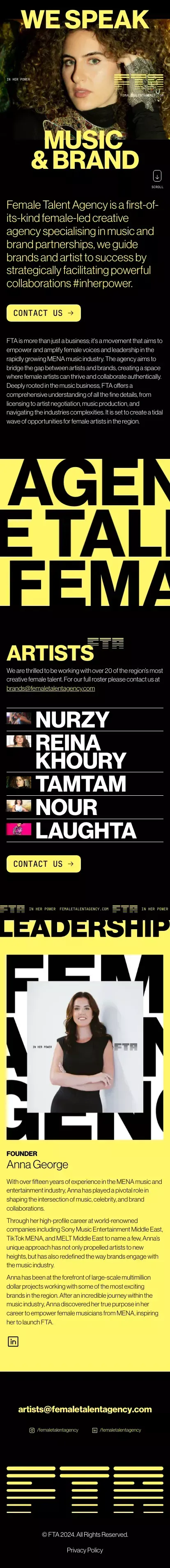 FTA – Female Talent Agency, specialising in music and brand partnerships mobile view