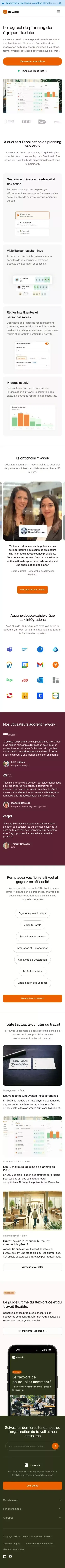 m-work | Application de suivi du télétravail & logiciel flex-office mobile view