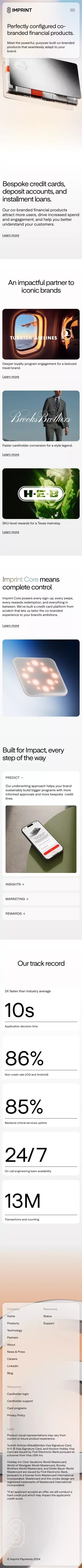 Imprint - Modern co-branded credit cards mobile view