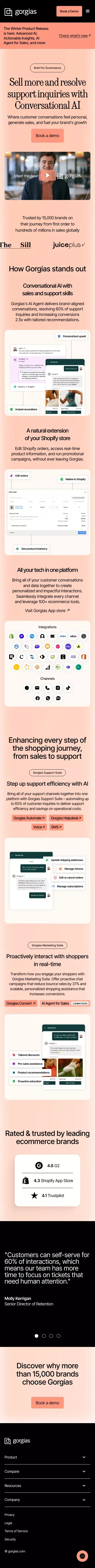 The AI Customer Experience Platform for Ecommerce | Gorgias mobile view