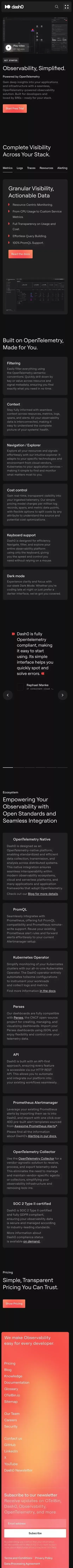 OpenTelemetry Native Observability · Dash0 mobile view
