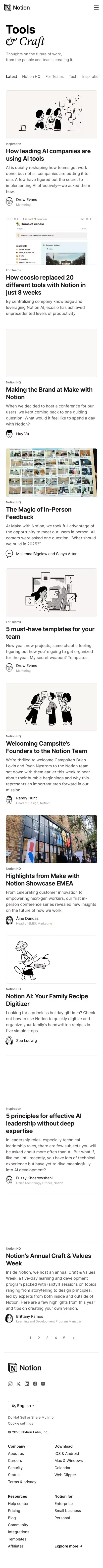 Tools & Craft – Notion Blog mobile view