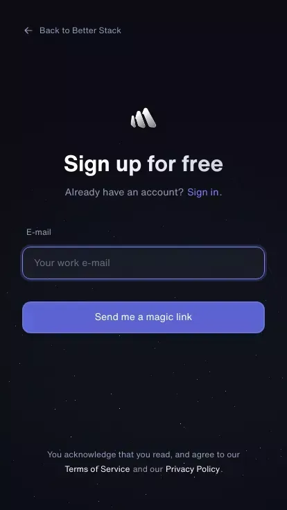 Sign up | Better Stack mobile view