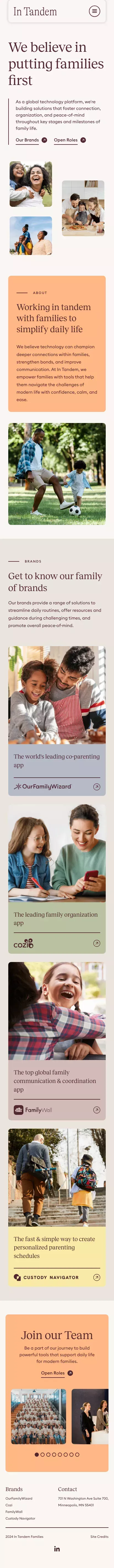 In Tandem Families mobile view