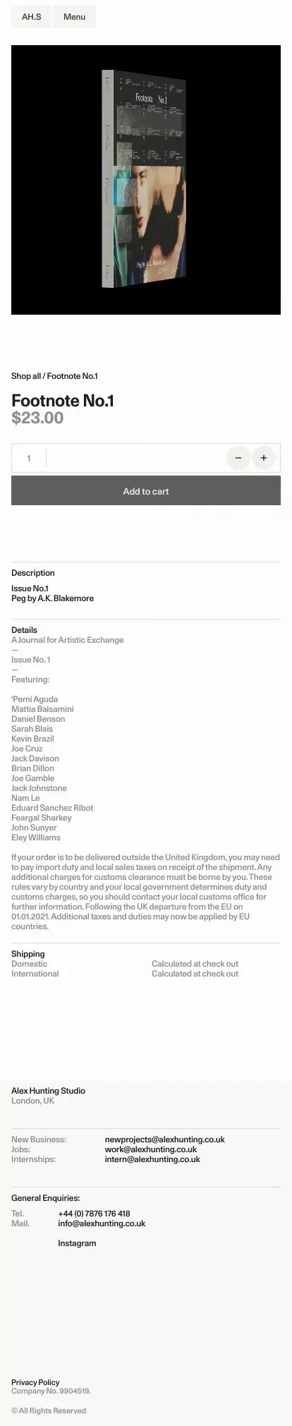 Footnote No.1 – Alex Hunting Studio mobile view