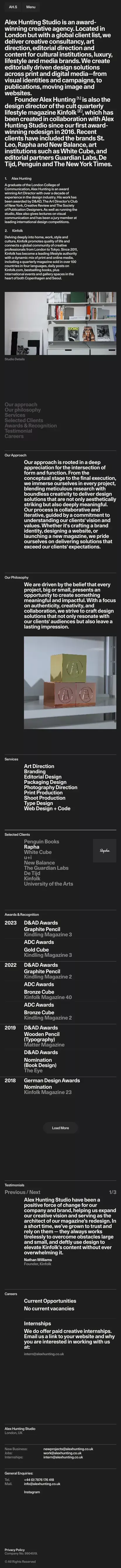 About – Alex Hunting Studio mobile view