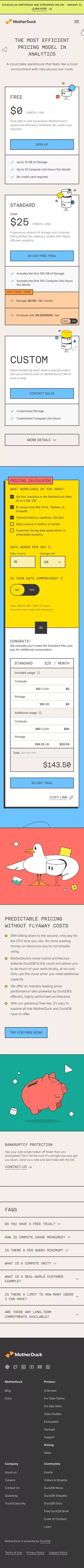 MotherDuck: Pricing mobile view