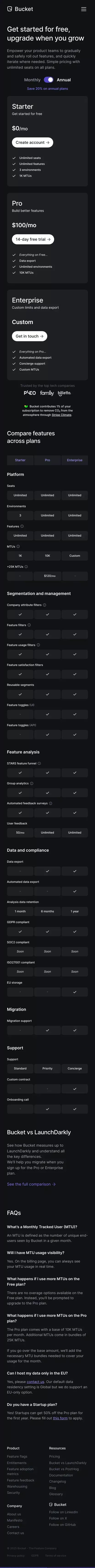 Pricing | Bucket mobile view