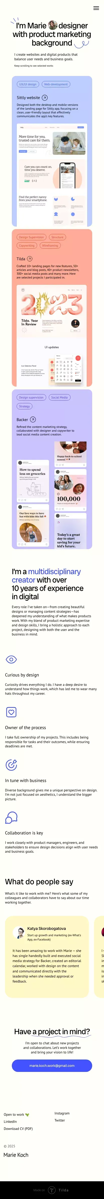 Marie Kochetkova—Web and Product Designer mobile view