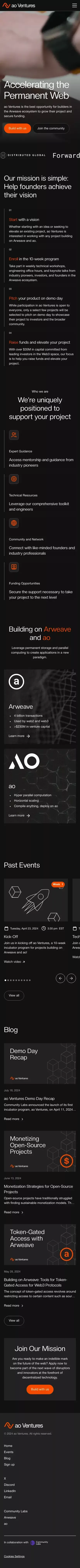 ao Ventures | Accelerating the Permanent Web mobile view