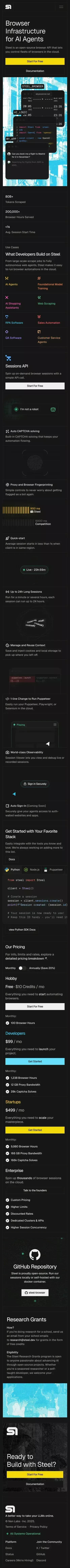 Steel | Open-source Headless Browser API mobile view