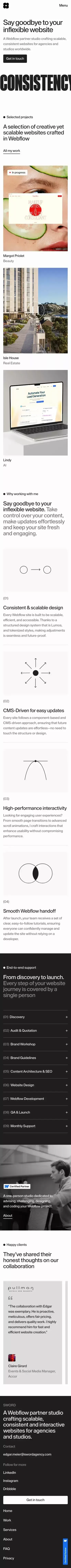 SWORD | Webflow Partner Studio mobile view