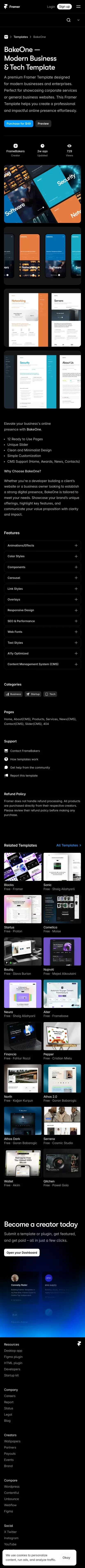 BakeOne - Modern Business & Tech Template — Framer Marketplace mobile view