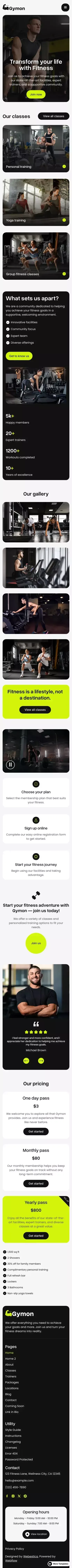 Gymon - Webflow Ecommerce website template mobile view
