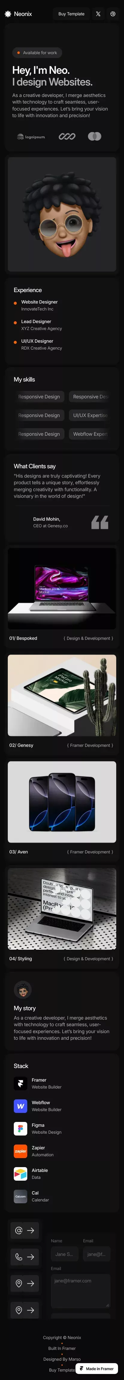 Neonix - Minimalistic Portfolio Template mobile view