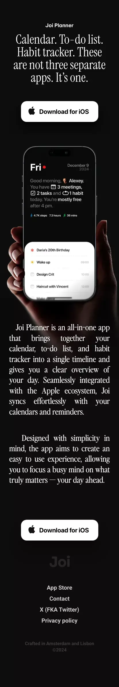 Joi Planner mobile view