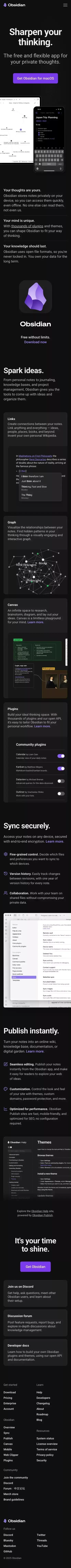 Obsidian - Sharpen your thinking mobile view