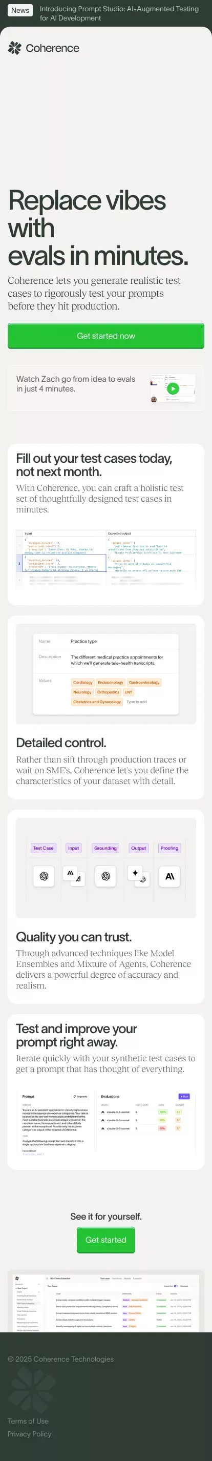 Coherence — Synthetic Data for AI Applications mobile view