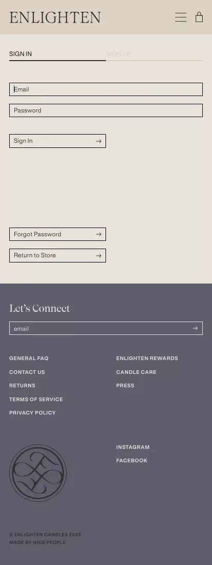 Account – ENLIGHTEN CANDLES mobile view
