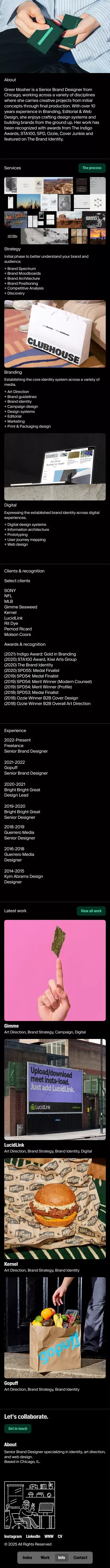 Greer Mosher: Portfolio mobile view