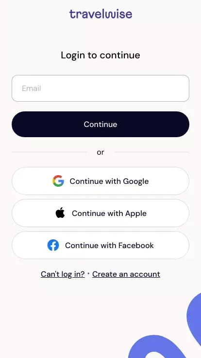 Login to continue - Log in with Travelwise account mobile view