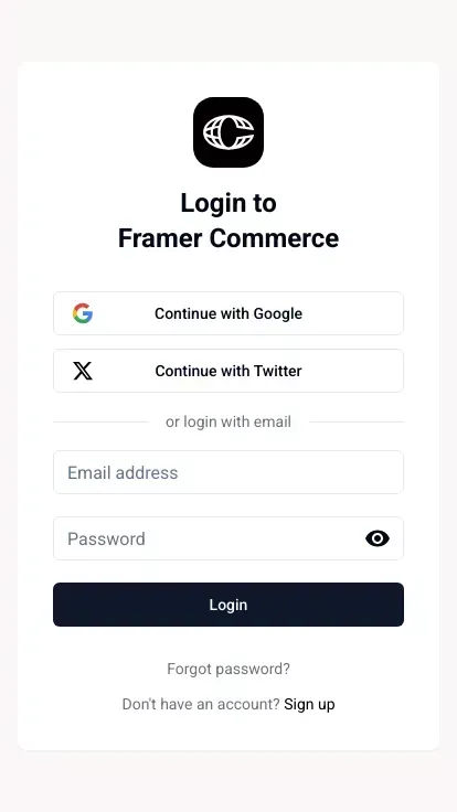 Framer Commerce mobile view