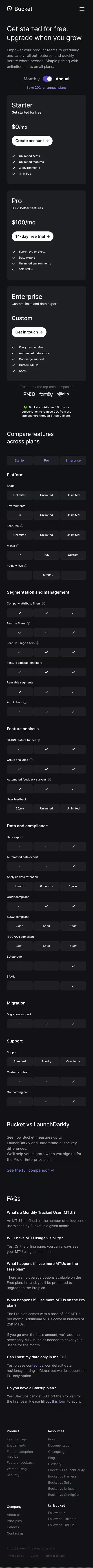 Pricing | Bucket mobile view