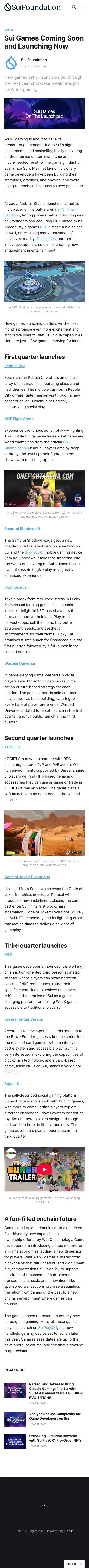 Sui Games Coming Soon and Launching Now mobile view