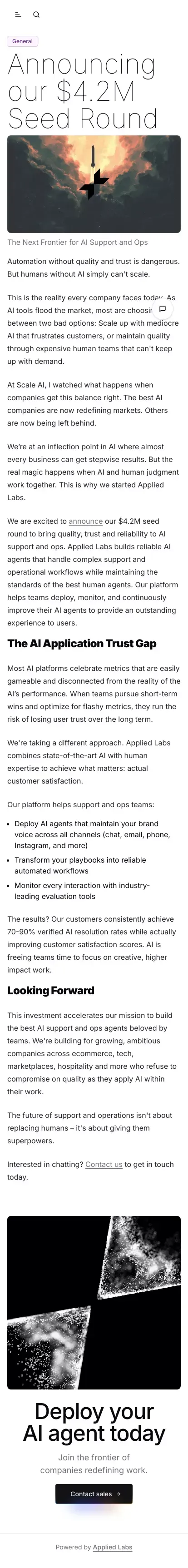 Applied Labs Blog | Announcing our $4.2M Seed Round mobile view
