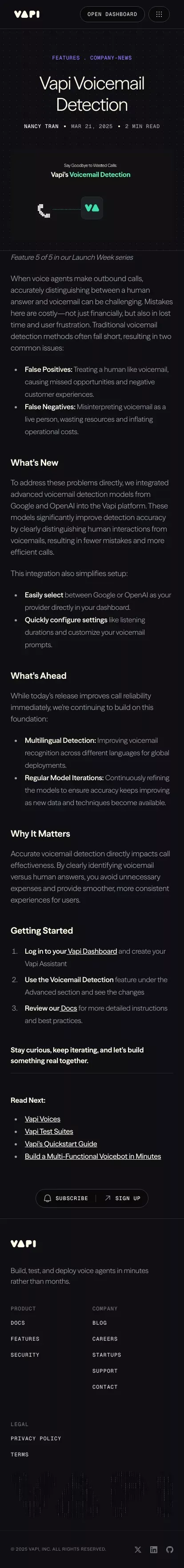 Vapi - Voice AI agents for developers mobile view