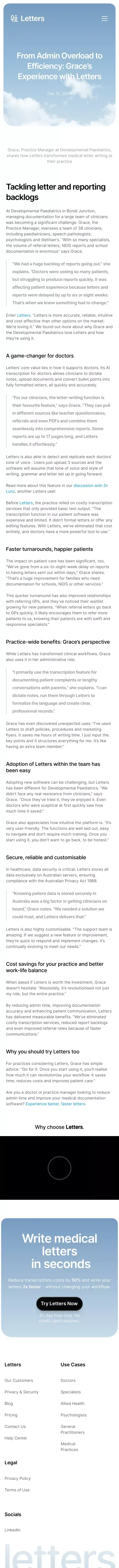 Letters Blog: From Admin Overload to Efficiency: Graceâs Experience with Letters mobile view