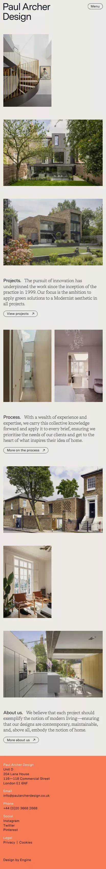 Paul Archer Design mobile view