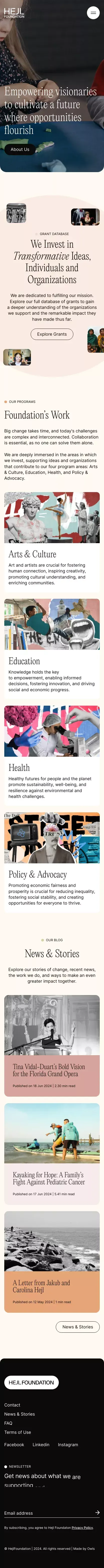 Hejl Foundation mobile view