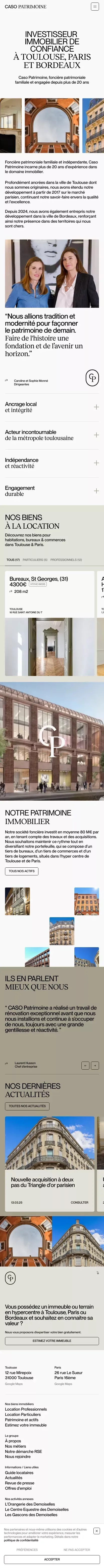 Caso Patrimoine - Foncière familiale & engagée à Toulouse, Paris, et Bordeaux mobile view