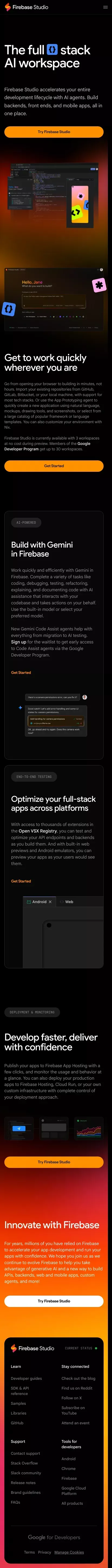 Firebase Studio mobile view