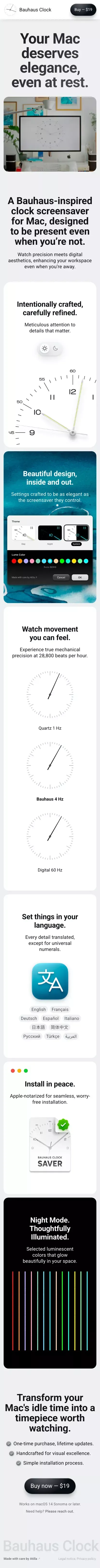 Bauhaus Clock - Elegant Timepiece Screensaver for macOS mobile view