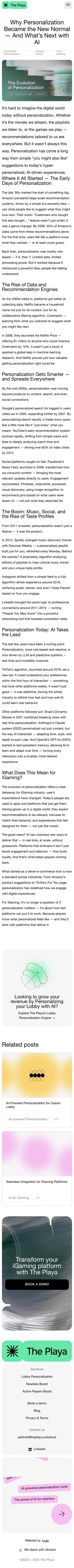 The Playa — AI-Driven Personalization for iGaming mobile view
