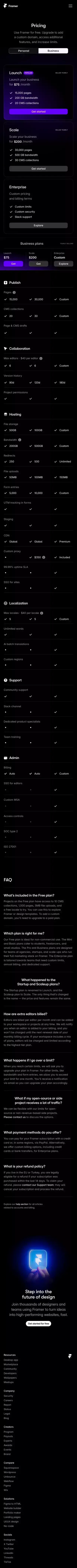 Framer: Business Pricing mobile view