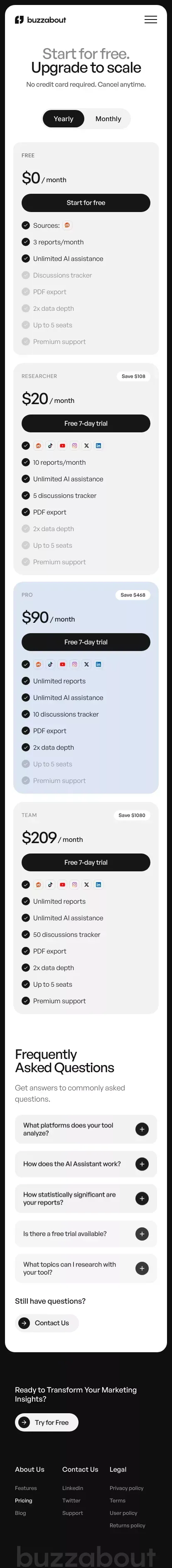 buzzabout - Audience Insights Tool mobile view