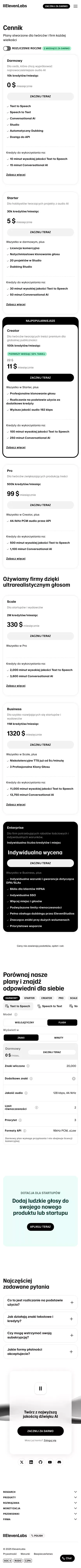 Cennik mobile view