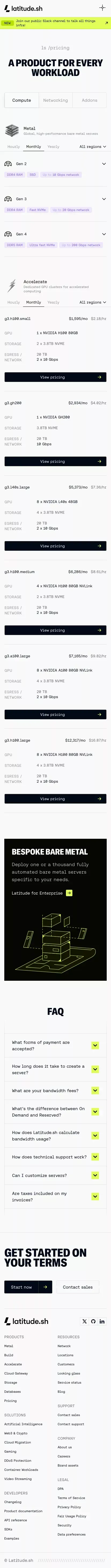 Pricing overview - Latitude.sh mobile view