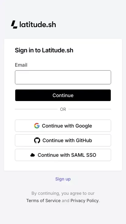 Login – Dashboard - Latitude.sh mobile view
