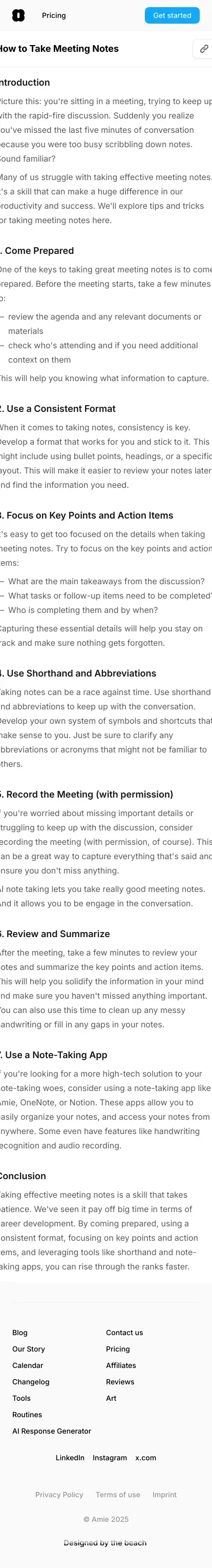 How to Take Meeting Notes - Amie - Blog mobile view
