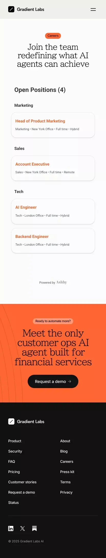 Gradient Labs Â· The only customer ops AI agent built for financial services mobile view