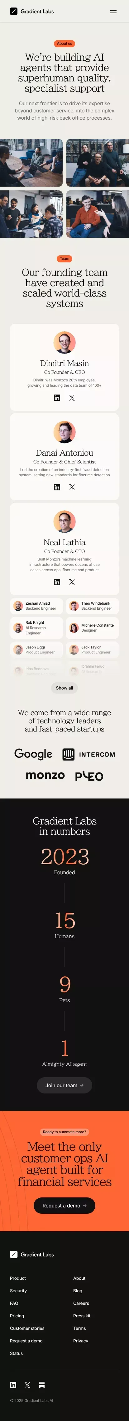 Gradient Labs Â· About us mobile view